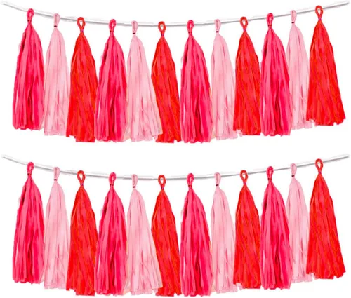 Vista 25 de 30 guirnaldas de borlas brillantes beige, amarillo y naranja para decoraciones de fiesta