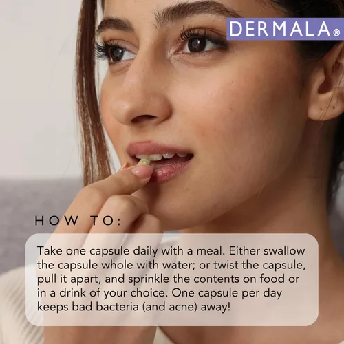 Vista 5 de Dermala #FOBO SUPPLEMEANT to Be - Suplemento para el acné Todos los prebióticos diarios naturales, vitaminas y vitaminas para la piel con zinc