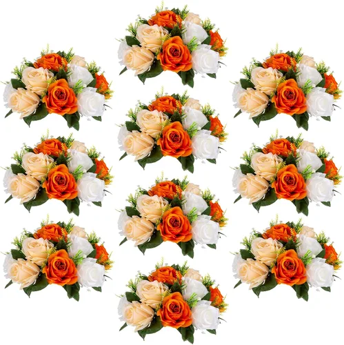 Vista 15 de Sziqiqi Flores de rosas artificiales de seda sintética para decoración de centros de mesa de boda, decoración del hogar, paquete de 2 unidades Azul