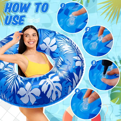 Vista 4 de Anillos de natación jumbo de 47.24 pulgadas para piscina inflable, tubo de flotación con hojas tropicales, anillo inflable para piscina para niños