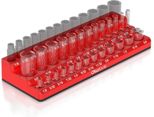 Vista 12 de Olsa Tools - Organizador magnético de llaves de vaso (accionamiento de 3/8 de pulgada, 3 filas) - Organizador de herramientas magnético y soporte