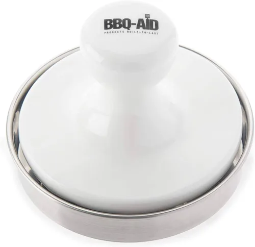 Vista 2 de BBQ-Aid Prensa de Hamburguesas de Porcelana de 5"- Aplastador de Hamburguesas Redondo para Asar Uniformemente, Hamburguesas Rellenas- Prensador