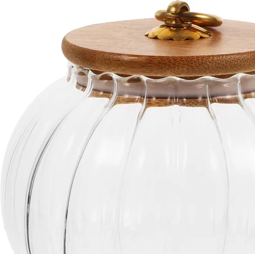 Vista 5 de Hemoton Tarro de almacenamiento de vidrio en forma de calabaza con tapa de bambú, recipiente hermético transparente de 27 onzas para organizar café