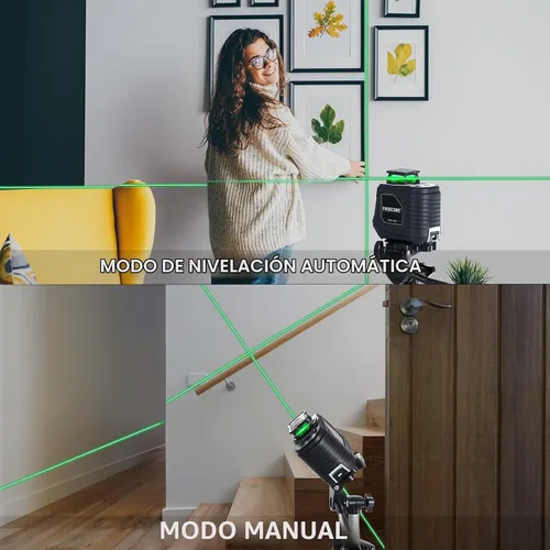 Vista 2 de Firecore Nivel láser 360 autonivelante, láser verde de línea cruzada de 360° de 82 pies, 3 ajustes de brillo, modo de pulso, soporte magnético