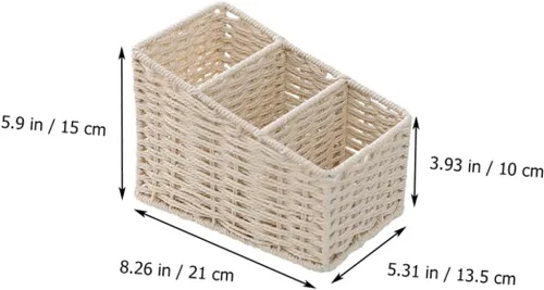 Vista 2 de DOITOOL Caja de almacenamiento trapezoidal de escritorio con 3 compartimentos, impermeable, simulada, tejida a mano, organizador para suministros