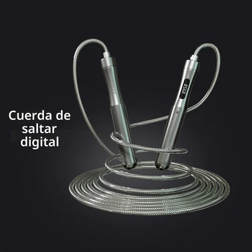 Vista 5 de Cuerda de saltar inteligente con contador, pantalla LCD, asas de aluminio, cable de acero revestido de PVC ajustable (118 pulgadas), carga tipo C