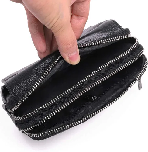 Vista 7 de Hebetag Bolso pequeño de cuero para cinturón de teléfono monedero para hombre funda de bucle paquete de cintura mensajero de viaje bolsa cruzada