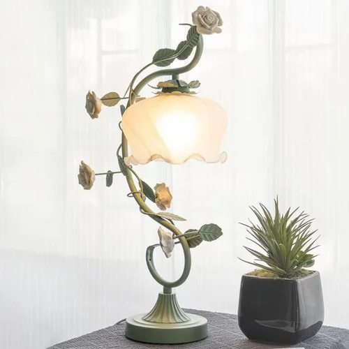 Vista 3 de TFCFL Lámpara de Mesa de Flor de Rosa para Dormitorio, Lámpara de Escritorio de Vidrio Manchado Elegante Lámpara de Mesa Enchufable Luz de Mesita