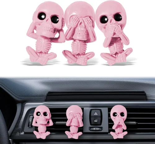 Vista 12 de Clips de ventilación de aire de coche con calavera, decoración interior gótica, accesorios de tablero de esqueleto de terror espeluznantes