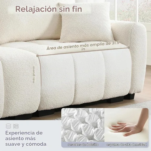 Vista 6 de Merax Moderno juego de sofá Boucle en forma de L con una otomana móvil y almohadas, sofá modular de 4 asientos con asiento extragrande para sala