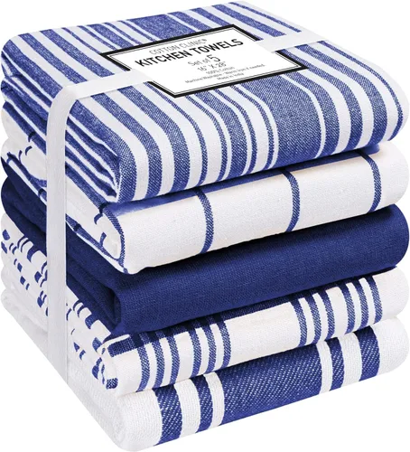 Vista 9 de Cotton Clinic Paquete de 5 toallas de cocina surtidas – Telas suaves absorbentes de secado rápido para mesa y cocina - Toallas de cocina, paños