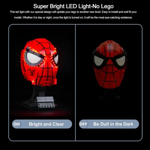 Vista 3 de BrickBling Luz LED compatible con la máscara Lego Spider-Man 76285 (solo luces), nueva iluminación 2024 compatible con máscara Lego, ilumina tu