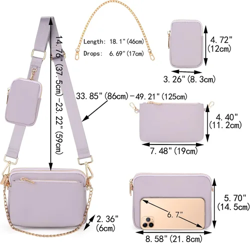 Vista 6 de UTO Pequeñas bolsas cruzadas para mujer, 3 en 1, diseño de moda, mini cangurera con correa