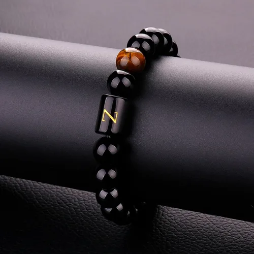 Vista 133 de SUMMER LOVE Regalos para el Día del Padre, pulsera con inicial de piedra de ónix negro de 0.394 pulgadas para hombres, pulsera de cuerda trenzada