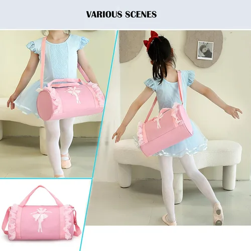 Vista 6 de Linda mochila de ballet para bailar tutú, bolsa de baile, impermeable, pequeña, bolsa de ballet, bolsa de gimnasio (morado)