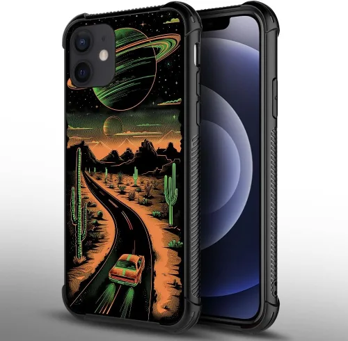 Vista 2 de CARLOCA Funda compatible con iPhone 11, diseño de carretera del desierto naranja alienígena, ultra protección, a prueba de golpes, de silicona