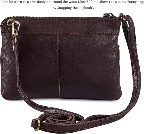 Vista 5 de Wise Owl Accessories Bolso cruzado pequeño de cuero real con triple cremallera para mujer, bolso cruzado vintage de primera calidad