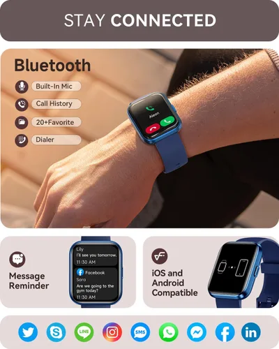 Vista 5 de aeac Paquete de 2 relojes inteligentes (negro + azul) para hombres y mujeres
