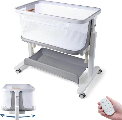 Vista 11 de Moisés de malla para bebé de 0 a 6 meses, moisés mecedor eléctrico con 3 velocidades de balanceo y 8 música, color beige