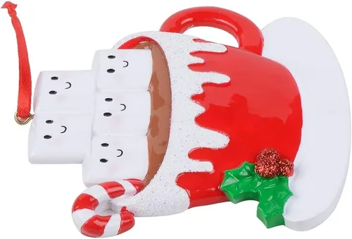 Vista 4 de Adornos para árbol de Navidad 2024 – Adorno personalizado de la familia de 5 cacaos de malvaviscos – Regalo de recuerdo de vacaciones – Taza