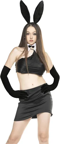 Vista 6 de LUTER 6 accesorios de disfraz de conejo, juego de disfraz de conejo, diadema de orejas de conejo, cuello, corbatín, guantes, puños, disfraz