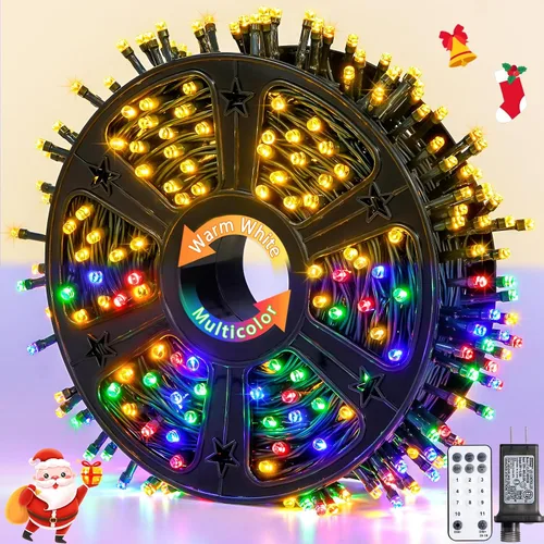 Vista 17 de JMEXSUSS 400 luces LED de Navidad rojas, blancas y verdes, luces de árbol de Navidad de 132 pies con control remoto, tira de luces para interiores
