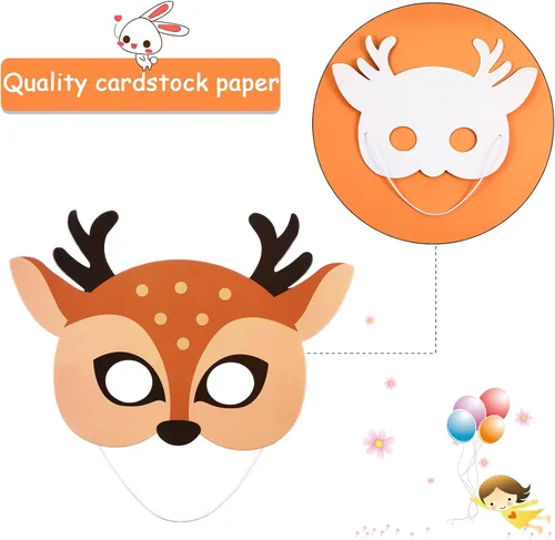 Vista 3 de Blulu 12 máscaras de animales para niños, amigos del bosque, máscaras de dibujos animados, animales del bosque de la selva, fiesta temática