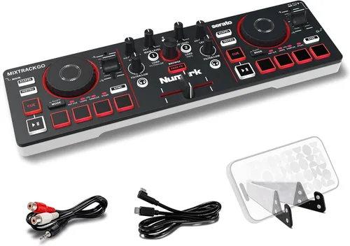 Vista 8 de [Usado] Numark DJ2GO2 Touch - Controlador USB compacto de 2 platos para Serato DJ con mezclador/crossfader, interfaz de audio y rueda de selección