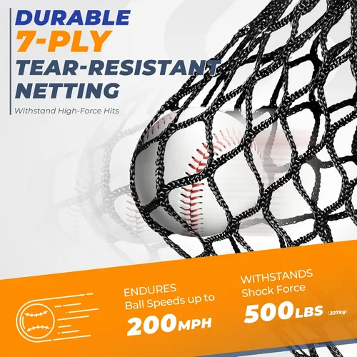 Vista 3 de 7 x 7 ft Baseball Net, Baseball Softball Batting Net for Practice Hitting Pitching Fielding, Quick Setup, Portable, with Carry Bag, 4 Ground Stakes