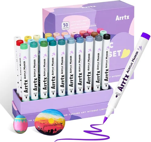 Vista 11 de Arrtx Marcadores de pintura acrílica, paquete de 10 puntas extra de cepillo blanco metálico para roca, tela, madera, vidrio, lienzo, cerámica, 4
