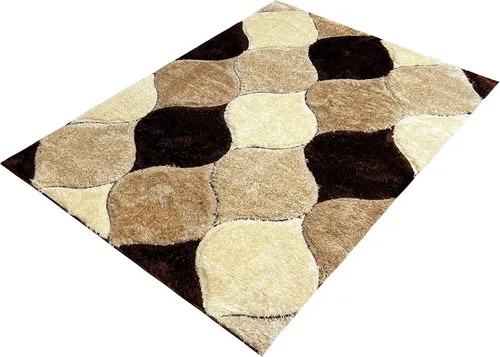 Vista 7 de Alfombra de área 4D color marrón de 5 x 7 pulgadas, felpa gruesa y suave y moderna, resistente a las manchas, fácil de limpiar y hecha a máquina