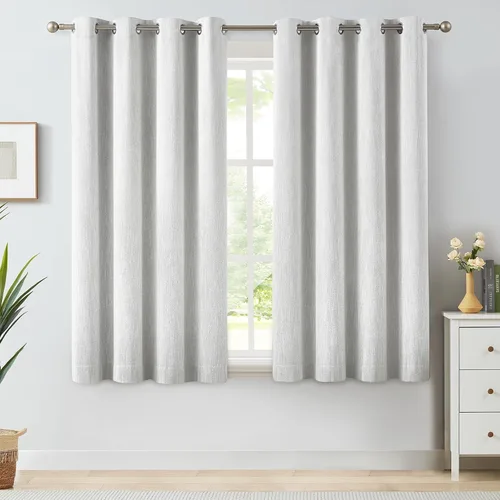 Vista 45 de Melodieux Elegantes cortinas opacas de algodón para oscurecer la habitación, para sala de estar, dormitorio, con aislamiento térmico, paneles
