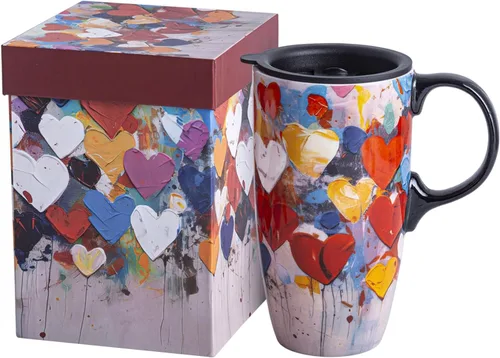 Vista 9 de Topadorn Taza de viaje de porcelana para café y té en color azul, taza de café de cerámica, 48 cl, en caja