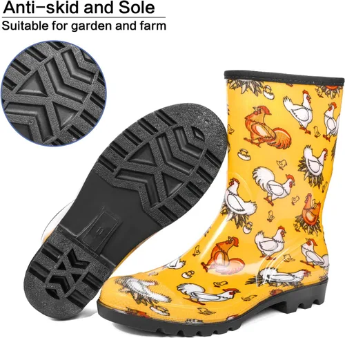Vista 14 de DKSUKO Waterproof Womens Rain Boots insulated,Lightweight Rubber fashion Boots in Gardening,Warm and Comfortable Wide Calf Rain Boots with Glossy in