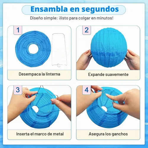 Vista 3 de Faroles de papel azules, 12 piezas de 6 a 12 pulgadas redondas para colgar decoraciones de fiesta