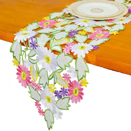 Vista 8 de AMARED Spring Daisy - Caminos de mesa bordados con flores para decoración del hogar, 13 x 34 pulgadas