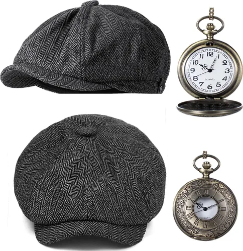 Vista 6 de TOGROP Chaleco de disfraz de los años 20 para hombre, sombrero y accesorios para reloj de bolsillo, juego de accesorios para fiesta de adultos