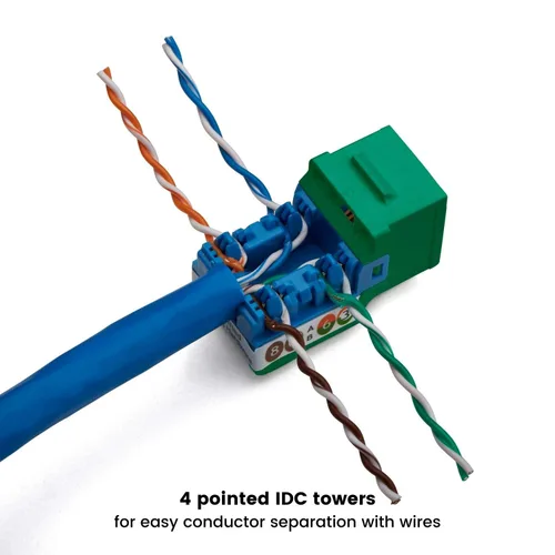 Vista 29 de TRUE CABLE Conector Keystone Cat5e, sin blindaje (UTP), perforado de 90 grados, PoE++ (4PPoE) 100W, certificación UL, verificado ETL, certificado