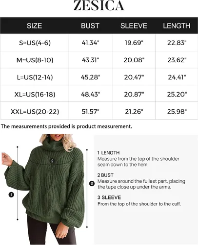 Vista 5 de ZESICA Women's 2023 Fall Long Sleeve Turtleneck Chunky Knit Loose Oversized Sweater Pullover Jumper Tops