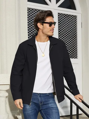 Vista 2 de TACVASEN Chaqueta Cortavientos Ligera para Hombre con Cremallera Completa Cuello Plegable Chaquetas Abrigo Casual Ligero con Bolsillos con Cremallera