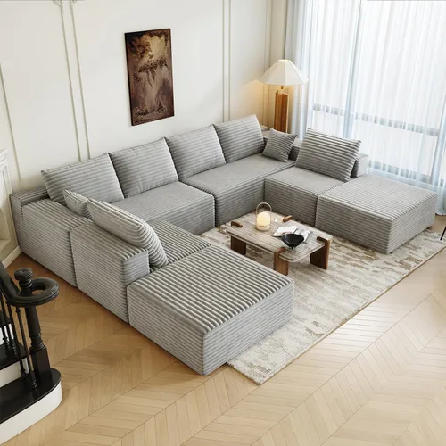 Vista 38 de Sofá modular modular de 139.4 pulgadas, sofás minimalistas en forma de L con diván de asiento medio, moderno sofá convertible de asiento profundo