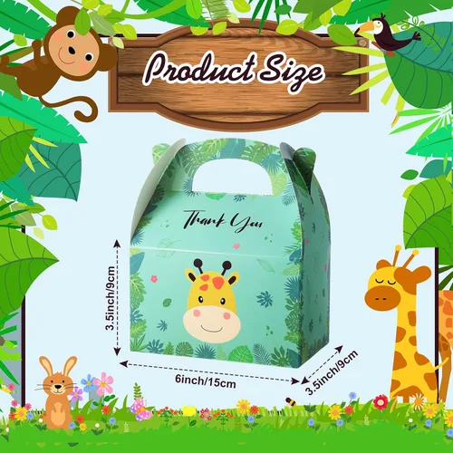 Vista 3 de Marspark Paquete de 12 bolsas de regalos de safari con diseño de selva, 6 diseños de animales, diseño de zoológico, bolsas de regalo de dulces