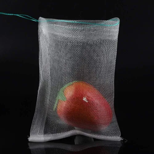 Vista 6 de Bolsas de nailon para protección de frutas, paquete de 100 unidades, fundas de malla reutilizables con cordón para árboles de jardín, tomates