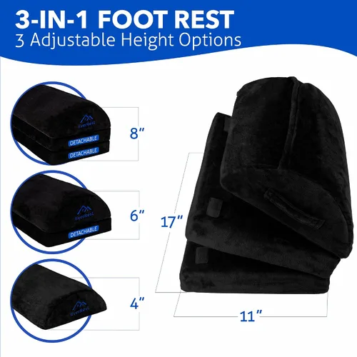 Vista 3 de EverRest Reposapiés debajo del escritorio para uso en la oficina, pies más cálidos, 3 alturas ajustables, taburete ergonómico alto para silla