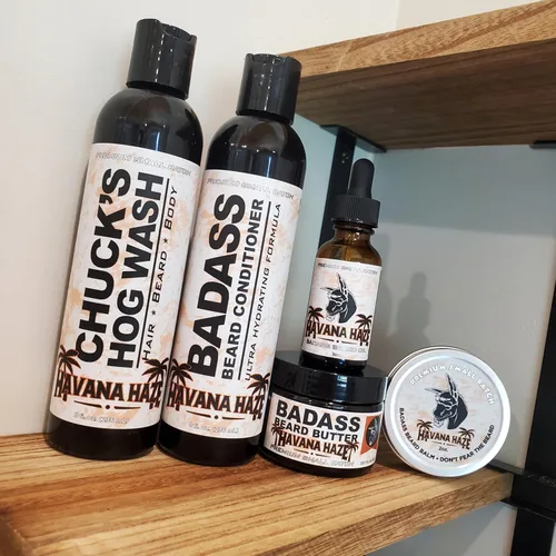 Vista 2 de Badass Beard Care Paquete de prueba de aceite y bálsamo para barba para hombres, Havana Haze, ingredientes naturales, mantiene la barba y el bigote