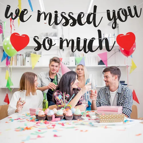 Vista 5 de Cartel de bienvenida a casa, pancarta con texto en inglés "We Missed You So Much", decoración de bienvenida para familia, reunión, amigos