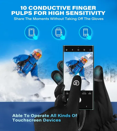 Vista 3 de Guantes de invierno para hombres y mujeres, fabricados con aislamiento 3M premium, guantes de esquí de nieve impermeables con 10 dedos para pantalla