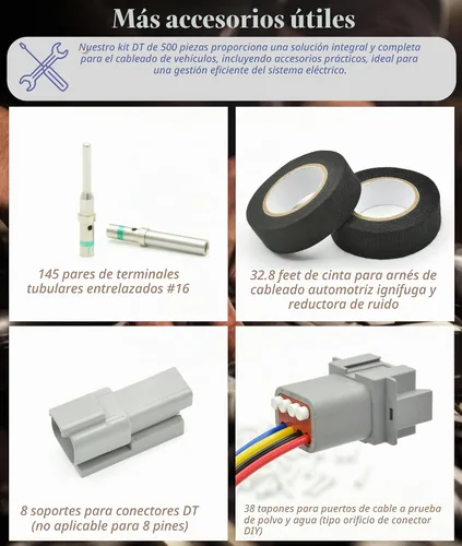 Vista 5 de Kit de conectores Deutsch DT de 502 piezas - Conectores impermeables de 2/3/4/6/8/12 pines con 145 pares de contactos de terminal sólido de 16#