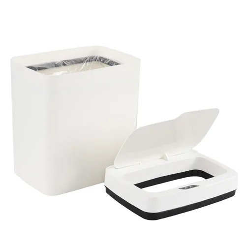 Vista 9 de Bote de basura con sensor de 4 galones con tapa infrarroja sin contacto, color blanco Cubo de basura automático de 15 litros con sensor
