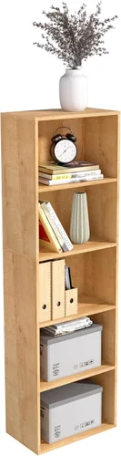Vista 9 de Organizador de Almacenamiento de Madera de 3 Cubos, Estantería Baja de 3 Niveles Organizador de Exhibición de Almacenamiento Independiente, Estante